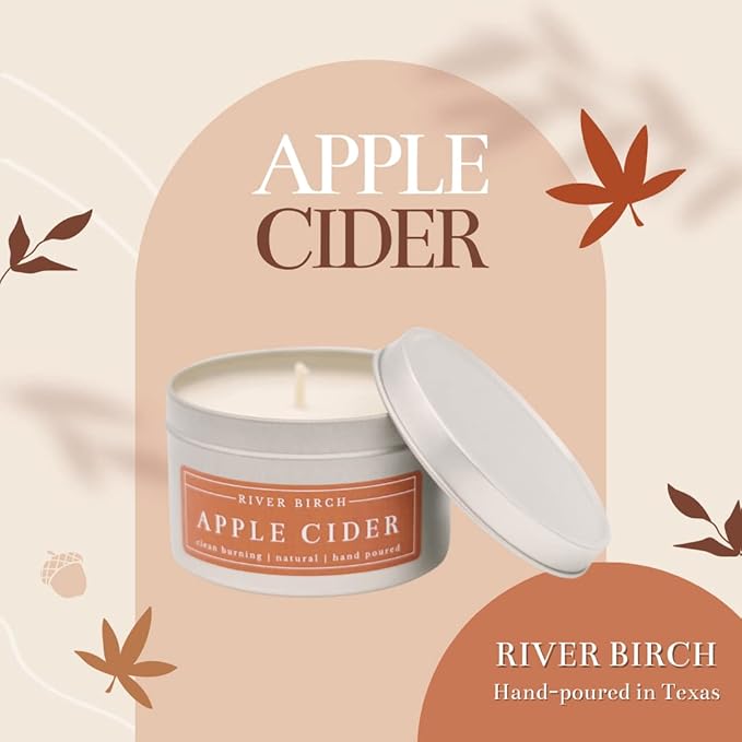 River Birch Candles Apple Cider Scented Candle | Premium, All-Natural, Non-Toxic, Soy Candles | 8 oz. Silver Tin Travel Candle | Cozy Relaxing Gifts for Home