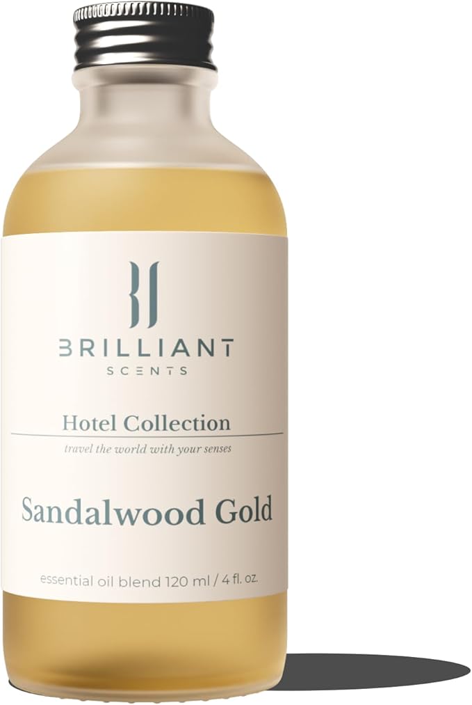 Brilliant Scents Sandalwood Gold Fragrance Oil 120ml - Premium Diffuser Oil for Home, Office, Hotels - Long Lasting, Plant-Based, Meets IFRA Standards, USA-Made - Sandalwood, Cedar, Musk, Vanilla