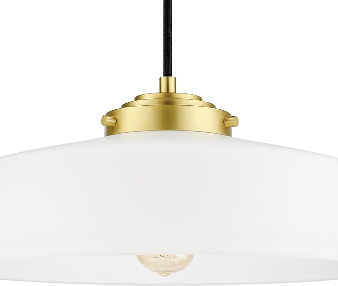 GLOBE Electric 67000098 1-Light Pendant Light Fixture, Brass Finish, Frosted Glass Shade, Black Braided Fabric Cord, Living Room Pendant Light, Kitchen Island Lighting, Hanging Lights for Bedroom