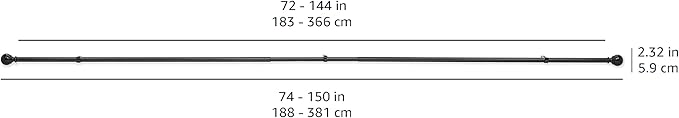 Amazon Basics Adjustable Curtain Rods for Windows, Round Finials, 1-Inch Rod, 72" to 144", Dark Bronze, Pack of 1