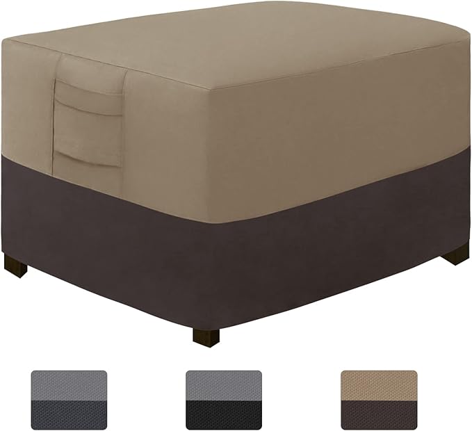 Easy-Going Outdoor Ottoman Cover, Waterproof Patio Ottoman Cover, Heavy Duty Outdoor Furniture Cover with Padded Handles (28"x22"x17", Camel/Dark Brown)