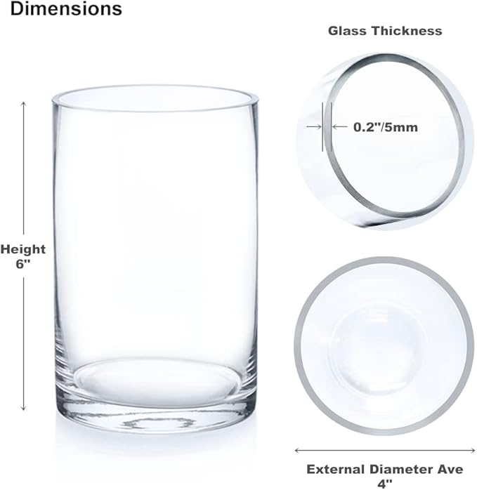 Enova Floral Set of 4 Clear Glass Cylinder Vase, 4W x 6H Inches Round Flowers Vase, Pillar Candle Floating Candle Holders Vase, Small Floral Glass Vase for Home Office Decor, Wedding Centerpiece