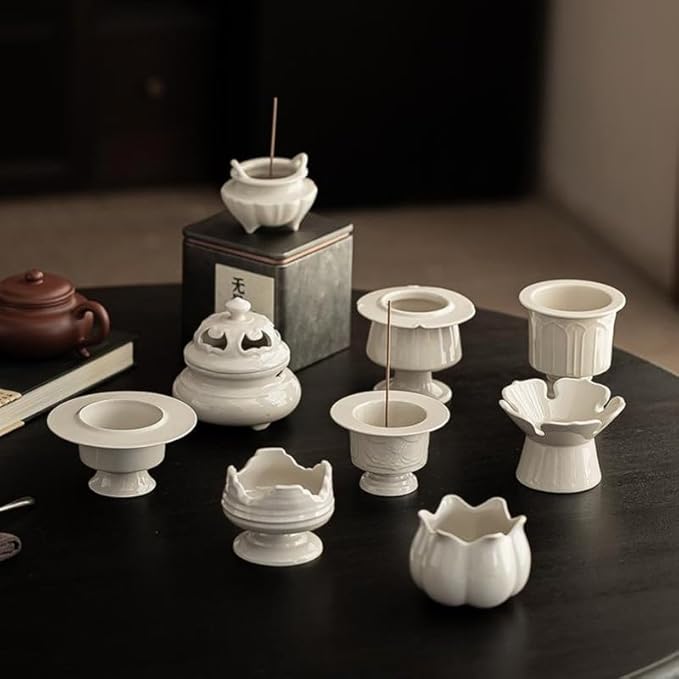Incense Holder Modern Minimalist Circular Incense Stick Burner for Cones or Sticks for Yoga & Meditation, Enhance Atmosphere,Ceramic Ash Catcher White-6
