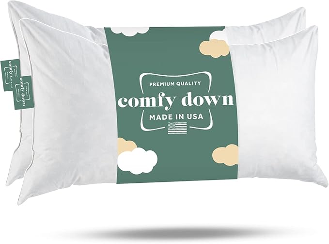 ComfyDown 16x24 Decorative Throw Pillow Insert, Down and Feathers Fill, 100% Cotton Cover 233 Thread Count, Rectangle Pillow Insert - Made in USA (2 Pack)