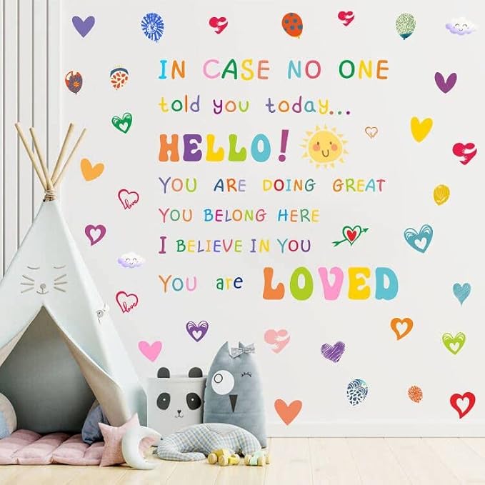 Colorful Inspirational Wall Decals,Motivational Sayings Wall Stickers,Multicolor Classroom Quotes Vinyl Decals,Balloons Sun Positive Phrases Sticker for Nursery Kids Room Bedroom Walls Decor