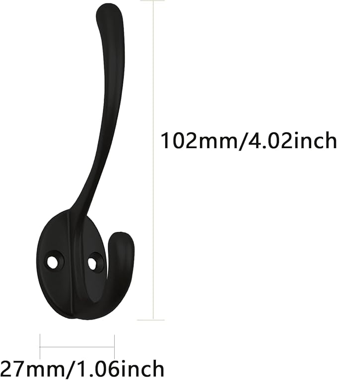 Gold Wall Hooks, Brass Metal, Coat and Towel Hangers,Heavy-Duty Zinc Alloy Double Coat Hooks with Rust-Resistant Finish Solid Brass Hooks for Coat, Towel & Hat Storage, 4pack (Black)