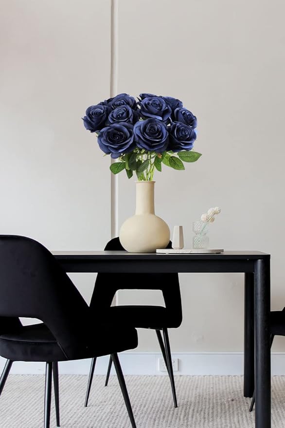 Artificial Rose Flower Artificial Flowers Flower with Long Stem Silk Roses Bouquet for Wedding Bridal Shower Party Home Decoration (Navy Blue, 30 Pcs)