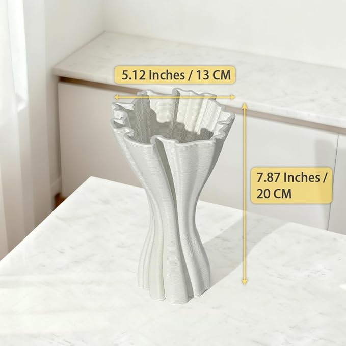 Minimalist White Ceramic Vase, Irregular Organic Shape Decorative Flower Vase for Home Decor, Wabi-Sabi Modern Accent for Living Room Table Shelf