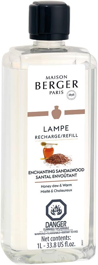 Maison Berger Enchanting Sandalwood Fragrance Refill – 1 Liter (33.8 fl oz) Oil for Lampe Berger Diffuser, Air Freshener Warm Woody Scent, 160 Hours Aroma, French Perfumery Heritage