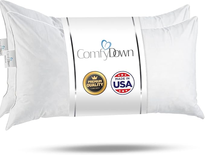 ComfyDown 16x24 Decorative Throw Pillow Insert, Down and Feathers Fill, 100% Cotton Cover 233 Thread Count, Rectangle Pillow Insert - Made in USA (2 Pack)