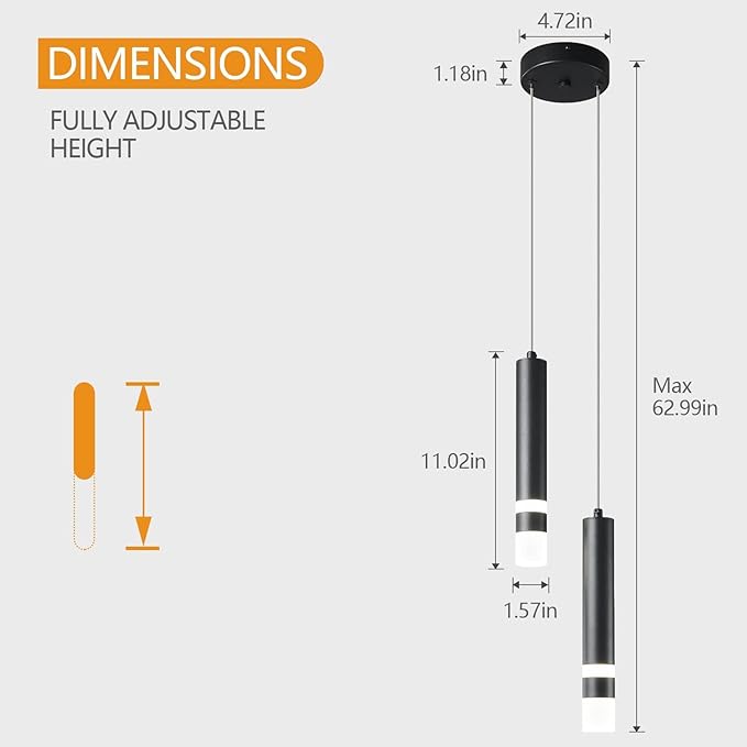 Modern Pendant Light Kitchen Fixture Dimmable LED Black Mini Pendant Lighting fo Kitchen Island Bedroom Bedside Table Small Pendant Lights (2-Light)