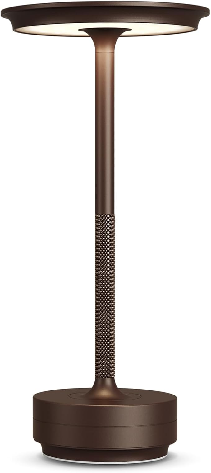 Rechargeable Cordless Table Lamps, 5000mAh Portable LED Table Light, 3 Color Stepless Dimming Battery Powered Metal Table Lamp for Outdoor Patio/Bedroom/Restaurant.(Brown)