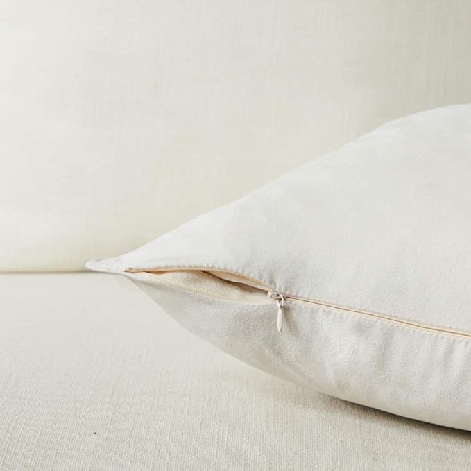 Fancy Homi 2 Packs Premium Faux Suede Decorative Throw Pillow Covers, Super Soft Square Pillow Case,Solid Cushion Cover for Couch/Sofa/Bedroom (16"x 16",Set of 2, Ivory)