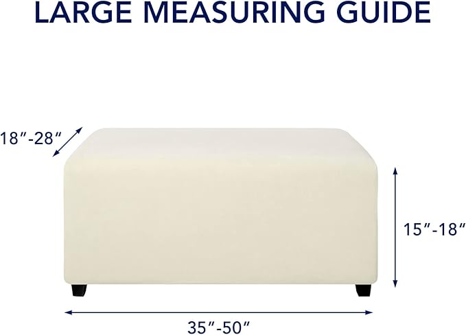 PureFit Super Stretch Soft FormFit Ottoman Cover Rectangle - Ottoman Slipcovers for Foot Stool & Folding Storage Furniture for Living Room with Nonslip Elastic Bottom (Large, Ivory)