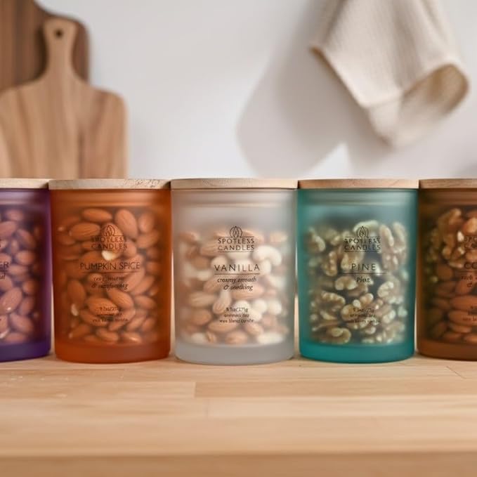 Pine Candle - 9.7 oz /275g 45-55 Hours Burn Time in Green Frosted Glass Jar with Wooden Lid and Wooden Crackling Wick in Luxurious Gift Box - Natural, Refreshing and Energising