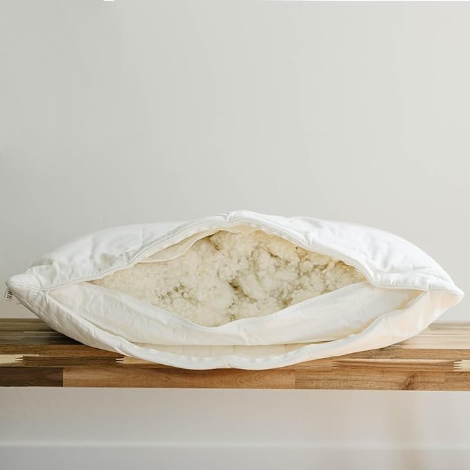 Woolino Premium Wool Pillow, Breathable 100% Wool Fill & Organic Cotton Cover Pillow Insert & Washable Quilted Shell, Sleeping Pillow with Adjustable Loft to Customize Thickness, King - 20x36 Inches