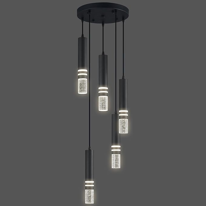 Pendant Lights Kitchen Island, Crystal Pendant Light Fixtures Mini 30W LED Modern Kitchen Pendant Lighting Over Sink and Living Room and Bedroom (Black 5 Light)