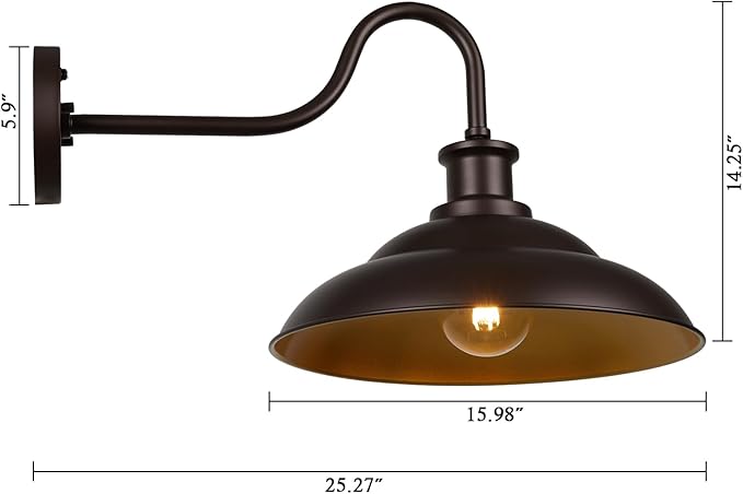 Dusk to Dawn Outdoor Barn Light Fixture, 16 Inch Dome Large Wall Sconce Farmhouse Exterior Wall Mount Light for House Garage Patio Doorway, 1 Pack