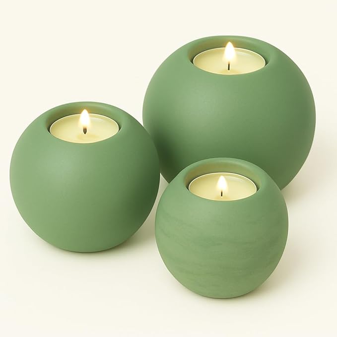 Concrete Sphere Tea Light Holder - Minimalist Centerpiece - Candle Holder - Modern Interior Design (Green, Small Sphere)