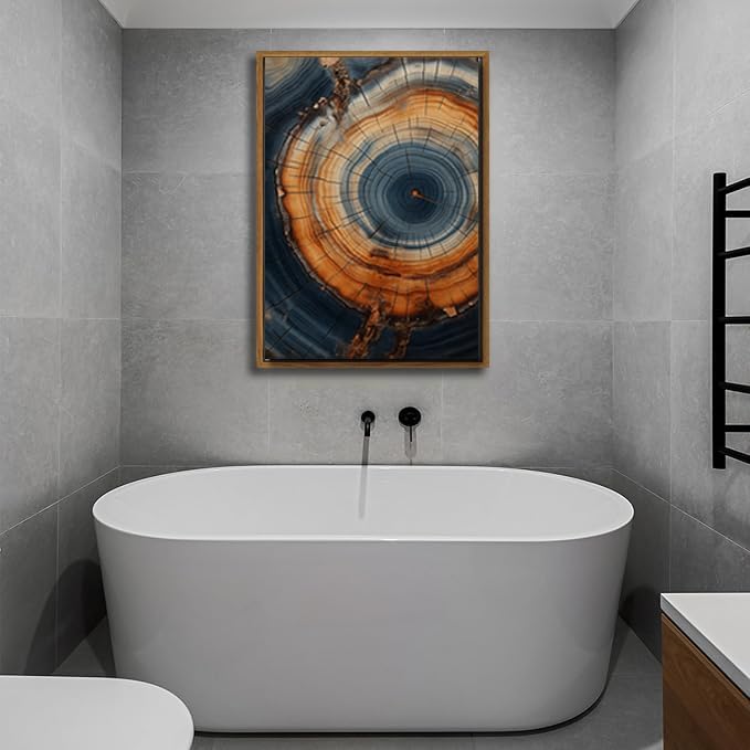 IBHJSART Framed Tree Ring Canvas Wall Art Vintage Colorful Wood Stump Painting Prints Modern Minimalist Pictures Neutral Nature Rustic Farmhouse Decor Living Room Bedroom Bathroom Office
