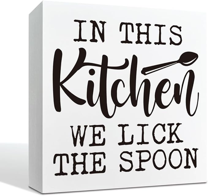 Farmhouse Kitchen Decor, In This Kitchen We Lick the Spoon Sign, Decorative Signs and Plaques, White Wooden Box Sign, Farmhouse Home Decor, Desk Decors Art, Housewarming Gift