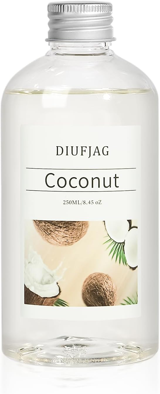 Coconut Reed Diffuser with 10 Fiber Sticks, 250ml Reed Diffusers for Home Essentials Bathroom,Last up to 60 Days