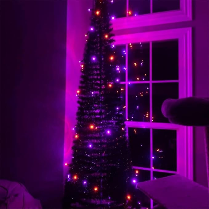 TW SHINE Halloween Lights, 200 LED 66FT Outdoor Halloween Lights Plug in with 8 Modes, Waterproof Light Outdoor, Indoor Decorations for Party Yard Haunted House Decor, Orange and Purple