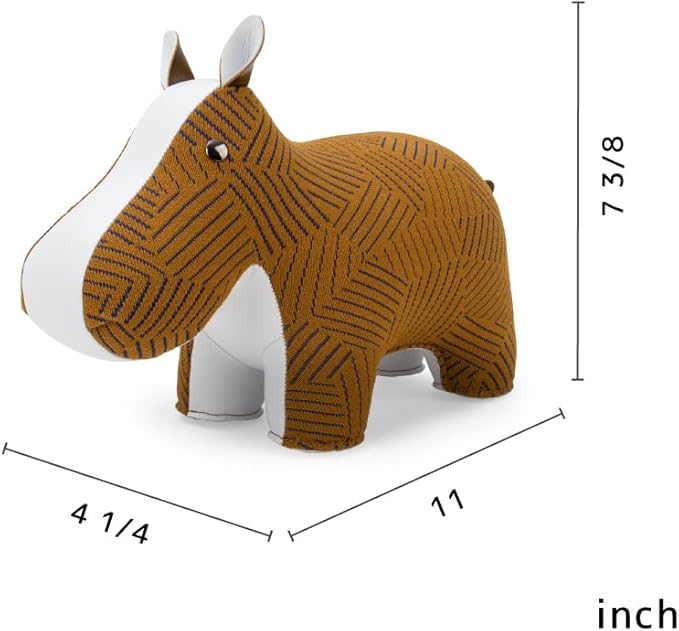 Zuny Artist Edition Hippo Bookend – Kvadrat Razzle Dazzle, Ecofriendly Handmade Leather Single Book Stopper, Decorative Home Decor for Bookshelf Desk, Tan White, 11 x 4.3 x 7.4