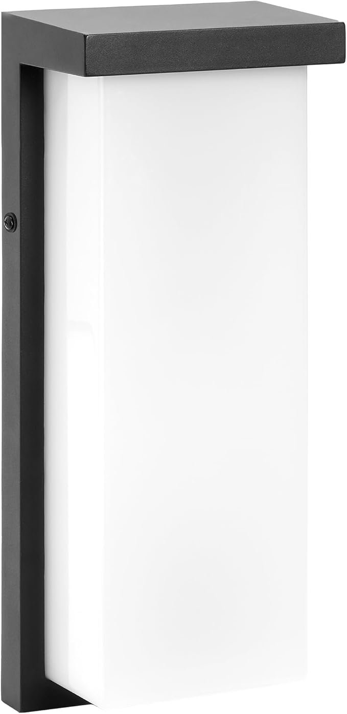 Maxxima 14" LED Porch Lantern Outdoor Wall Light, Black with Frosted Lens, 2500 Lumens, 5 CCT 2700K/3000K/3500K/4000K/5000K, Modern Exterior Patio Sconce Lantern