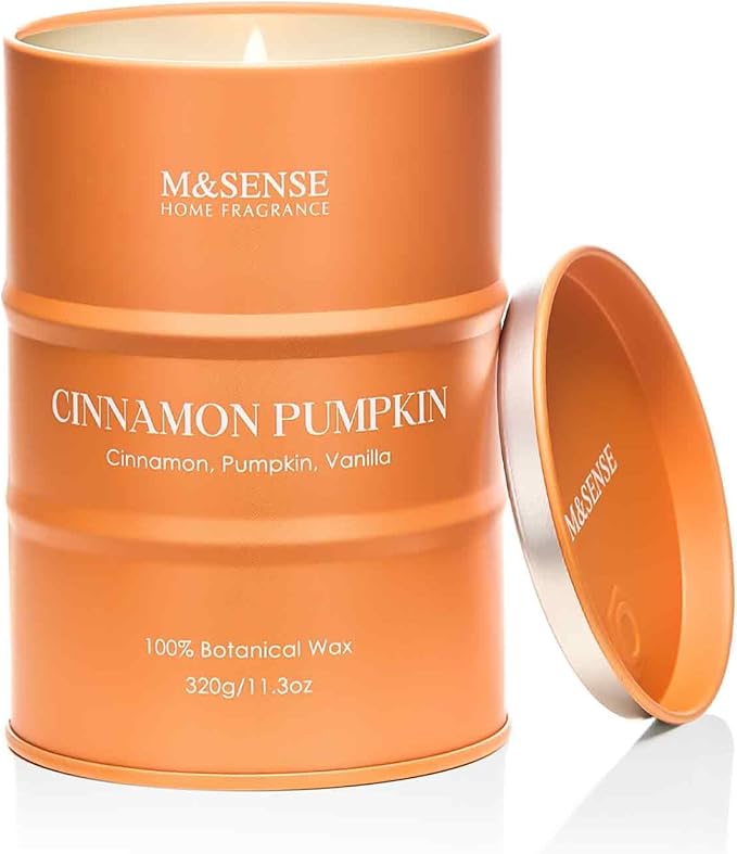 M&SENSE Cinnamon Pumpkin Scented Candles Christmas Decor,Natural Non Toxic, Aromatherapy Candle for Stress Relief Meditation Relaxing, Housewarming Gifts for Women Men, 11.3oz 70 Hour Christmas Candle