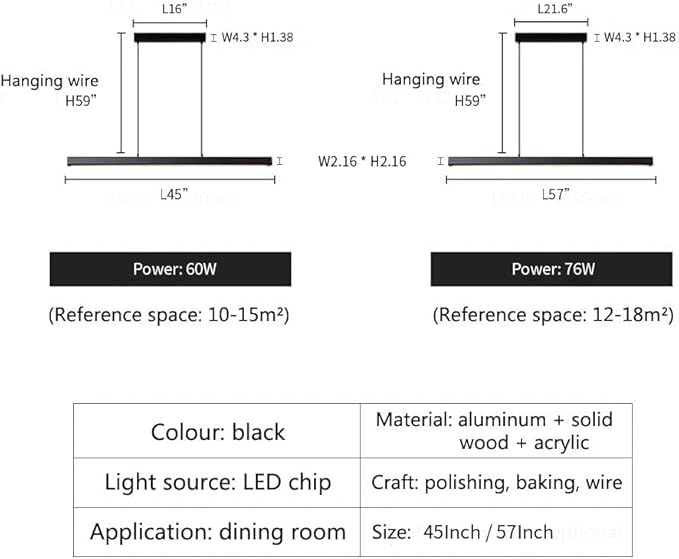 JAYMP Minimalist Linear Pendant Light Dimmable LED Modern Chandelier Dining Room Island Light Restaurant Cafe Bar Office Hanging Lamp Black 57"