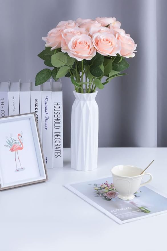 Artificial Rose Flower Artificial Flowers Flower with Long Stem Silk Roses Bouquet for Wedding Bridal Shower Party Home Decoration (Blush, 50 Pcs)