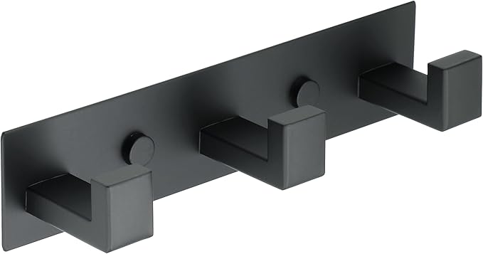 Alise Coat Hooks Wall Mount Hat and Coat Rack with 3 Hooks Wall Mount Key Hooks for Robes,Bags,Keys,and Towels,SUS304 Stainless Steel Wall Hooks for Hanging,Self Adhesive or Drilling,Matte Black