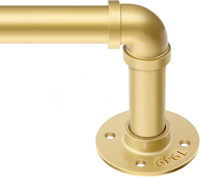 Zeerobee Curtain Rods for Windows 32 to 72, 1 Inch Industrial Wrap Around Curtain Rod, Indoor/Outdoor Room Divider Adjustable Drapery Pole, 32"-72", Gold
