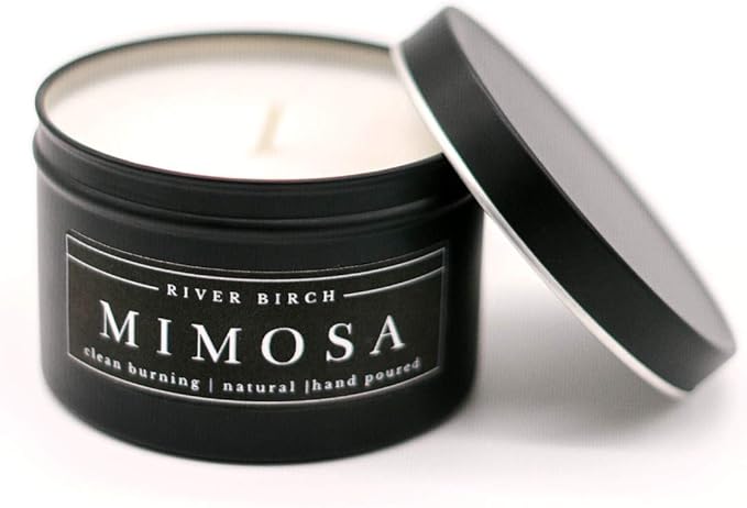 River Birch Candles Mimosa Scented Candle | Premium, All-Natural, Non-Toxic, Soy Candles | 8 oz. Black Matte Tin Travel Candle | Cozy Relaxing Gifts for Home