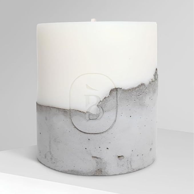 – Large Concrete Pillar Candle – Handcrafted White Decorative Candle, 36 oz, Modern Minimalist Home Décor Centerpiece, Unscented Handmade Candle for Living Room or Table Décor