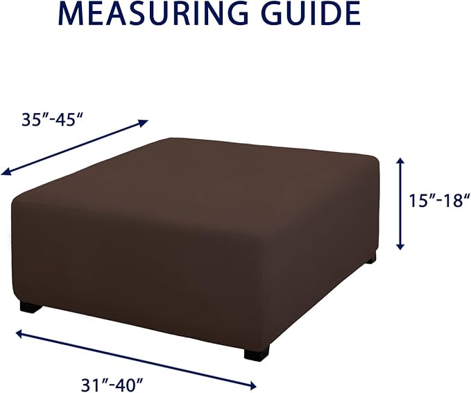 PureFit Super Stretch Form Fit Square Ottoman Cover Rectangle - Ottoman Slipcovers for Foot Stool & Folding Storage Furniture for Living Room with Nonslip Elastic Bottom (Medium-XL, Chocolate)