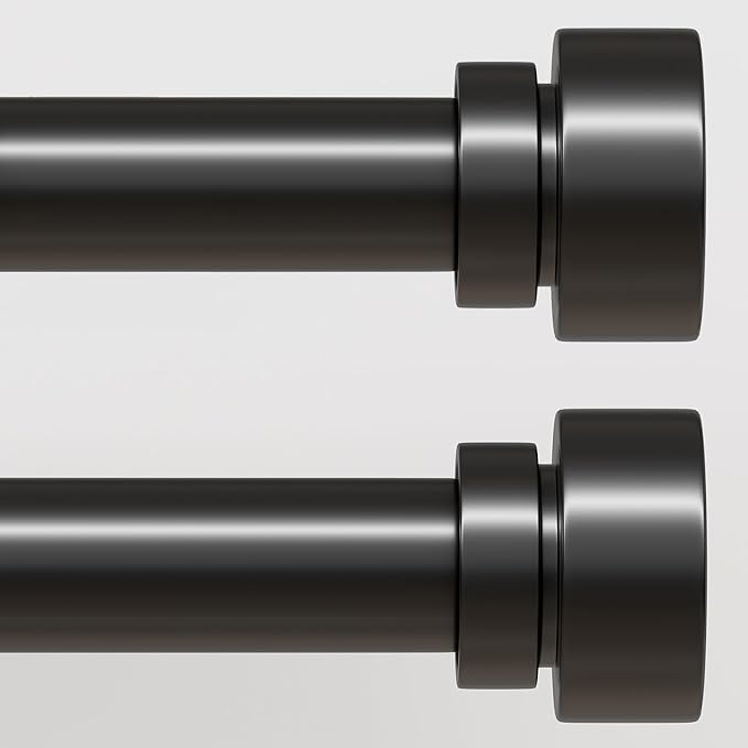 Modern Black Curtain Rods Set, 48-84 Inches Adjustable, Heavy Duty 1 Inch Diameter, Decorative Finials, 2 Pack, for Windows, Outdoor, Farmhouse, Bedroom, Kitchen, Living Room