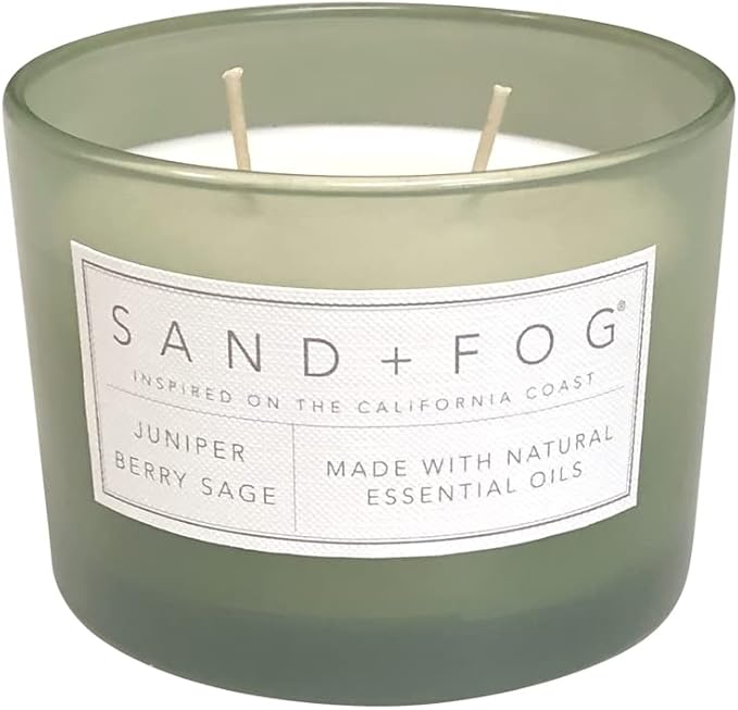 Sand + Fog Scented Candle - Juniper Berry Sage – Additional Scents and Sizes – 100% Cotton Lead-Free Wick - Luxury Air Freshening Jar Candles - Perfect Home Decor – 12oz