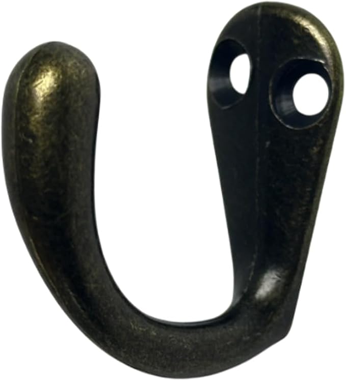 QCAA Single Prong Hook Hanger, Zinc Die Cast, Antique Brass, 50 Pack, Made in Taiwan