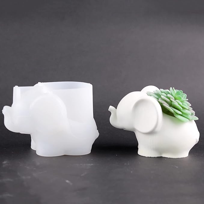 Cute Elephant Silicone Flower Pot Mold Concrete Mould Cement Planter Clay Molds Silicone Mold for DIY Makeup Sponge Storage Holder Crafts Decorations