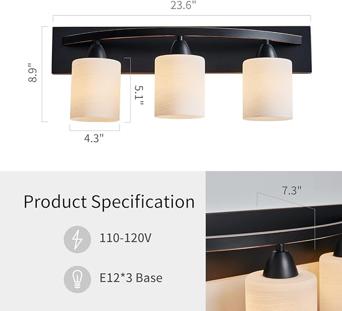 ANJIADENGSHI Bathroom Vanity Light Fixtures, Oil Rubbed Bronze Wall Mount Lighting, Modern Wall Sconce with White Glass Shade, Bathroom Lights Over Mirror