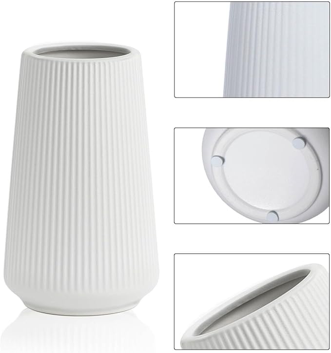 Matte White Ceramic Vase – Frosted Elegant Flower Vase for Pampas Grass, Dried or Fresh Flowers, Modern Minimalist Farmhouse Home Decor for Living Room, Dining Table, Wedding Centerpiece