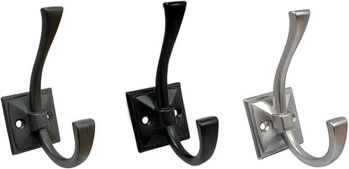 QCAA Coat and Hat Hook, Zinc Die Cast, Matte Black, 10 Pack, Made in Taiwan