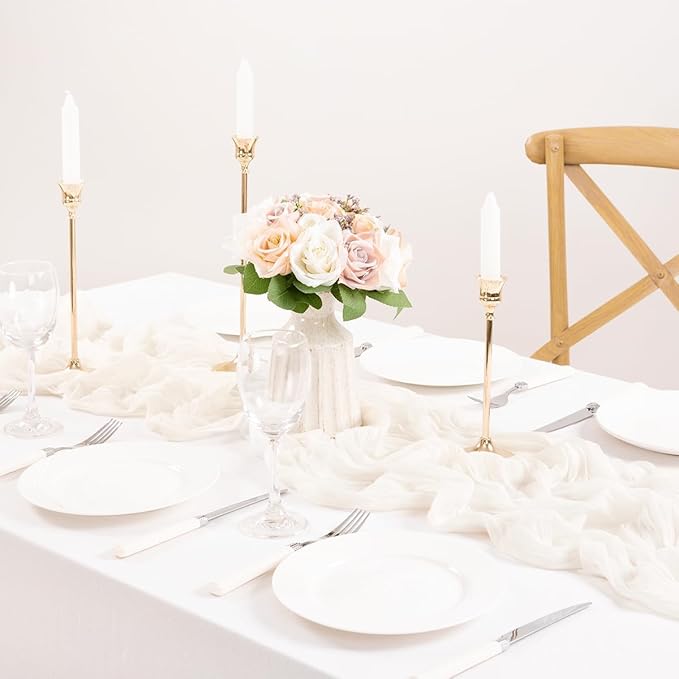 MLMC 3 Pack Ivory White Table Runner Rustic Gauze Cheesecloth Table Runner 10ft Cheese Cloth Centerpiece Decor 35x120 Inches for Wedding Dessert Anniversary Bridal Baby Shower Decor