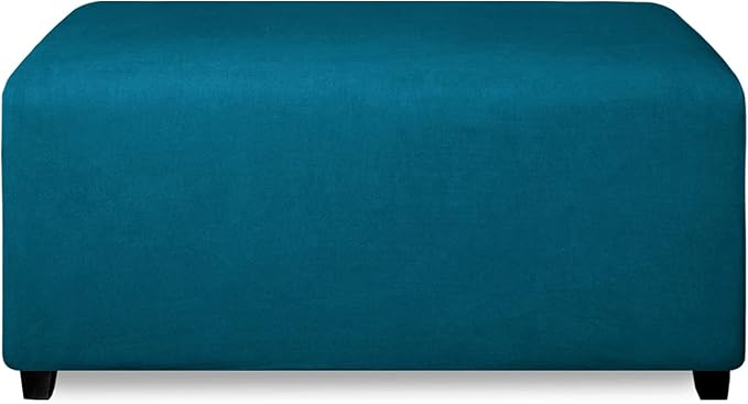 PureFit Super Stretch Soft Form Fit Ottoman Cover Rectangle - Ottoman Slipcovers for Foot Stool & Folding Storage Furniture for Living Room with Nonslip Elastic Bottom (Medium, Peacock Blue)