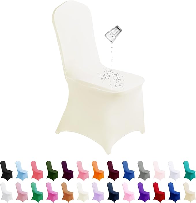 SuperO Waterproof Spandex Chair Cover 25PCS, Stretch Dining Chair Covers, Polyester Outdoor Chair Covers, Protector Stretch Chair Cover for Party Universal, Banquet, Wedding Event, Hotel(Ivory)