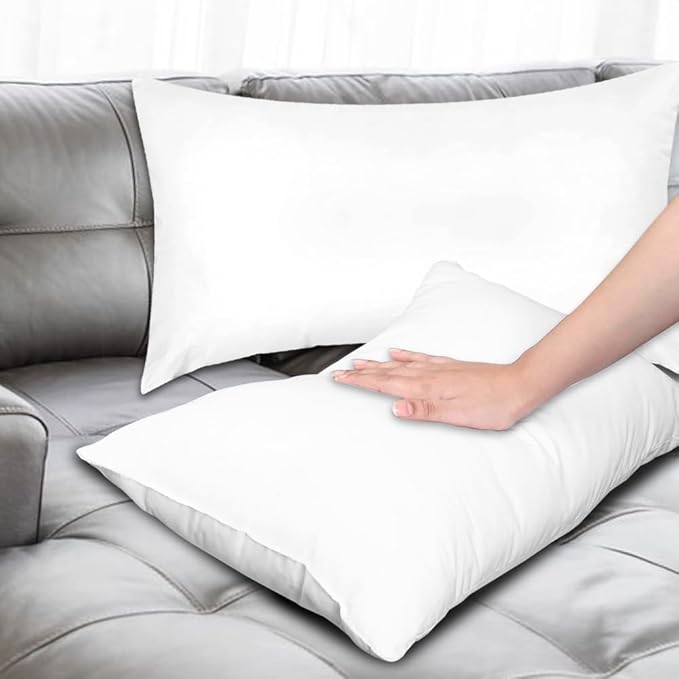 Covers & All Premium Rectangle ThrowPillow Inserts with Covers Set of 4, 20 x 26 Inches White, Decorative Cushions for Couch Sofa Home Decor Office Travel UV Resistant Waterproof Soft Cushions Pillows