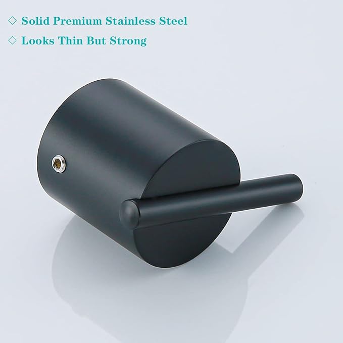 RANDOM Matte Black Towel Hooks 2 Pack 304 Stainless Steel Towel Rack Robe Hook for Bathroom Kitchen Hardware Accessories Wall Mounted Contemporary Style 96068-8MB.
