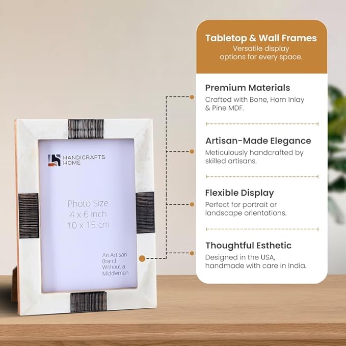 Handicrafts Home White Picture Frame Handmade 4x6 Photo frame– Sea Siren Teles Collection Bone & Horn Inlay Picture Frame for Wall & Tabletop, Modern Farmhouse Decor, Coastal Home Decor, Desk Styling